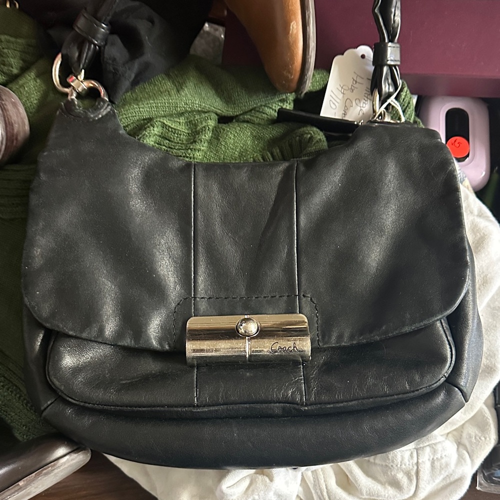 Coach Black Leather Flap Shoulder Bag